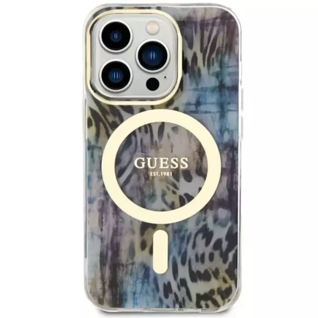 Guess GUHMP14XHLEOPWB iPhone 14 Pro Max 6.7&quot  blue/blue hardcase Leopard MagSafe 2