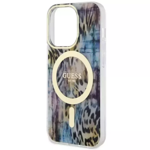 Guess GUHMP14XHLEOPWB iPhone 14 Pro Max 6.7&quot  blue/blue hardcase Leopard MagSafe 5