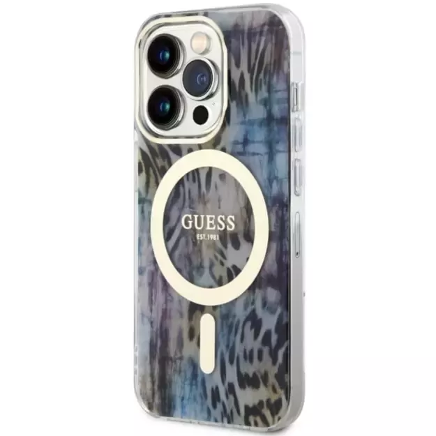 Guess GUHMP14XHLEOPWB iPhone 14 Pro Max 6.7&quot  blue/blue hardcase Leopard MagSafe 1