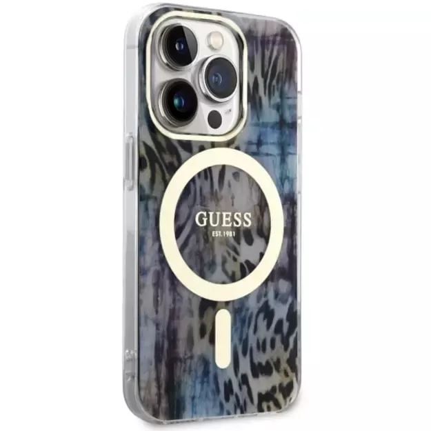 Guess GUHMP14XHLEOPWB iPhone 14 Pro Max 6.7&quot  blue/blue hardcase Leopard MagSafe 3