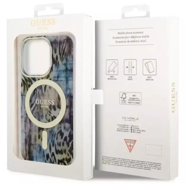 Guess GUHMP14XHLEOPWB iPhone 14 Pro Max 6.7&quot  blue/blue hardcase Leopard MagSafe 7