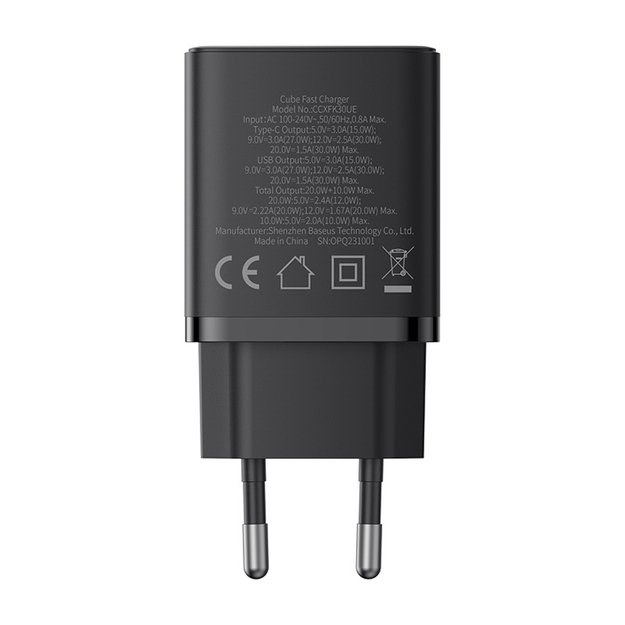 Baseus Cube Pro 30W USB-C USB-A Wall Charger - Black 1