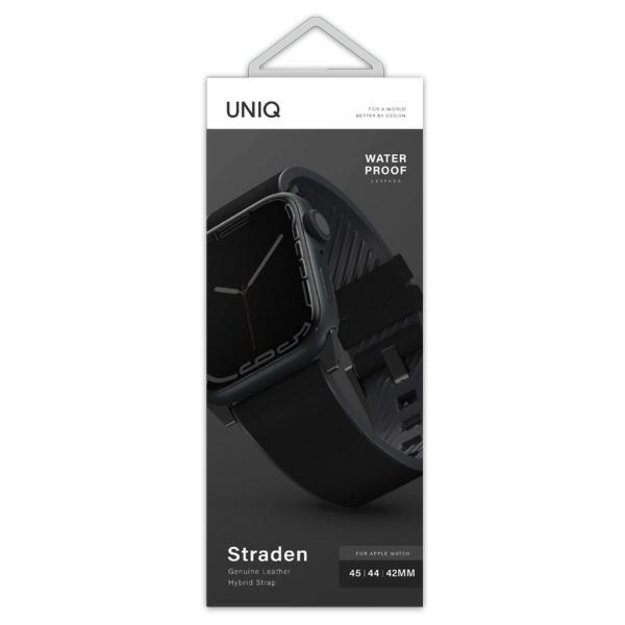 Uniq Straden Leather Hybrid Strap for Apple Watch 1/2/3/4/5/6/7/8/SE/SE2/Ultra 42/44/45/49mm - Black 2