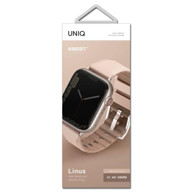 Uniq Linus Apple Watch Series 4/5/6/7/8/SE/SE2 strap 38/40/41mm. Airosoft Silicone pink/blush pink 2