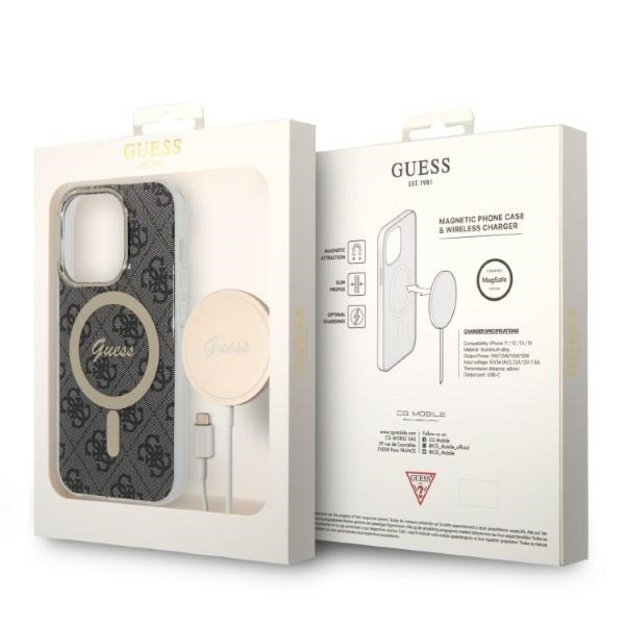 Set Guess GUBPP14LH4EACSK Case+ Charger iPhone 14 Pro 6.1  black/black hard case 4G Print MagSafe 9