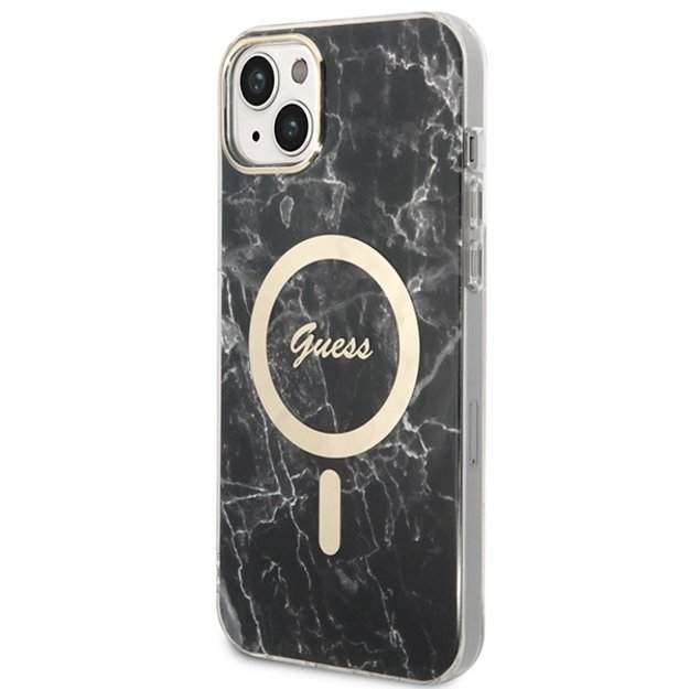Set Guess GUBPP14MHMEACSK Case+ Charger iPhone 14 Plus 6.7  black/black hard case Marble MagSafe 1