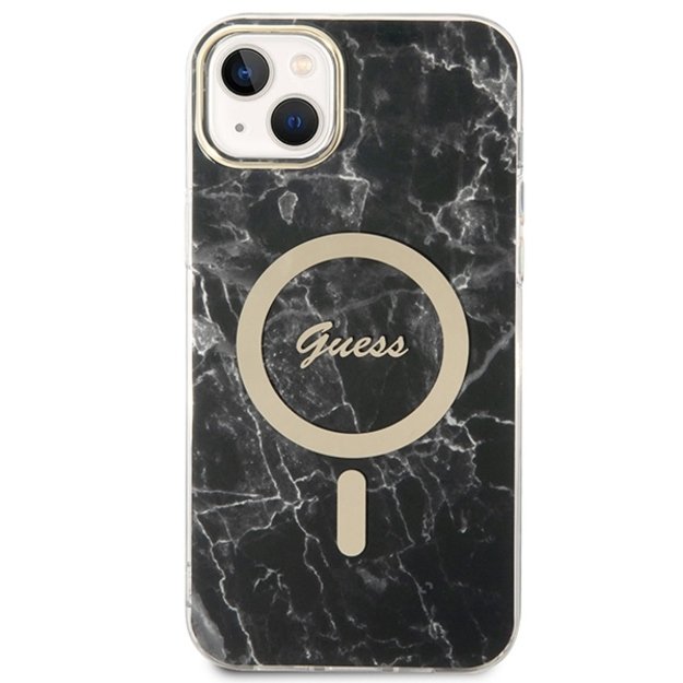 Set Guess GUBPP14MHMEACSK Case+ Charger iPhone 14 Plus 6.7  black/black hard case Marble MagSafe 2
