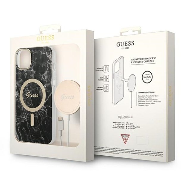 Set Guess GUBPP14MHMEACSK Case+ Charger iPhone 14 Plus 6.7  black/black hard case Marble MagSafe 9