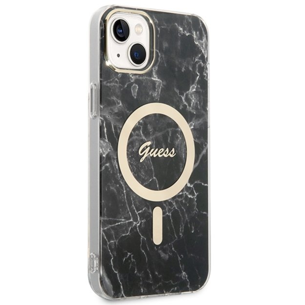 Set Guess GUBPP14MHMEACSK Case+ Charger iPhone 14 Plus 6.7  black/black hard case Marble MagSafe 3