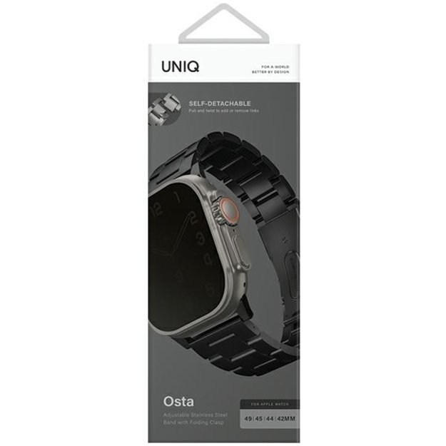 Uniq Osta Stainless Steel Strap for Apple Watch 1/2/3/4/5/6/7/8/SE/SE2/Ultra 42/44/45/49mm - Black 4