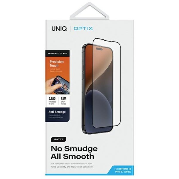 Uniq Optix Matte frosted tempered glass for iPhone 15 Pro with applicator 5