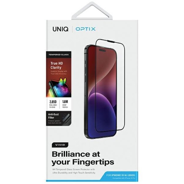 Uniq Optix Vivid glass for iPhone 15 / 14 Pro with applicator 5