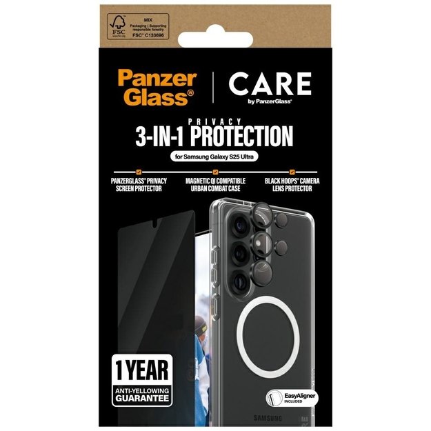 CARE by PanzerGlass Flagship 3in1 Case + Privacy Glass + Lens for Samsung Galaxy S25 Ultra 3