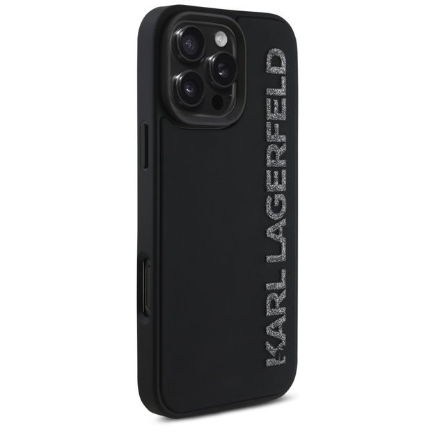 Karl Lagerfeld HC 3D Rubber Elongated Glitter iPhone 16 Pro Case - Black 3