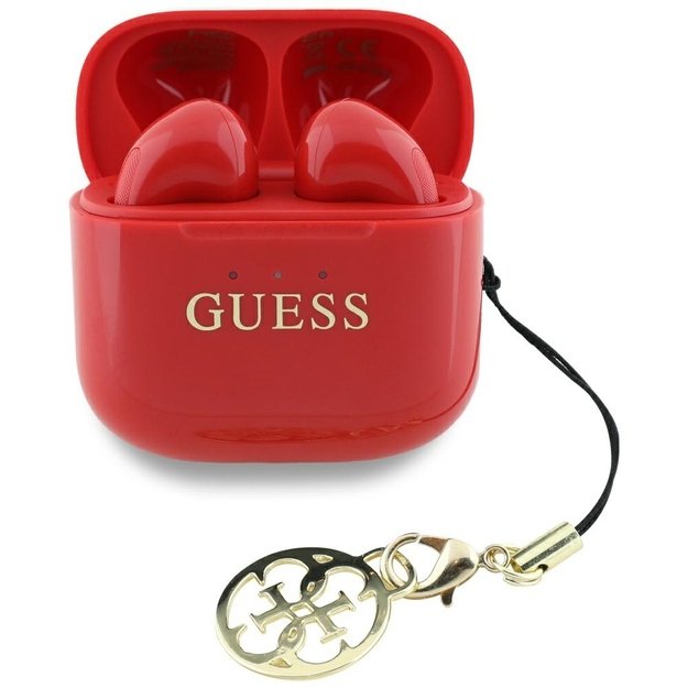 Guess Glossy Effect Printed Classic Logo &amp  Charm TWS headphones - red