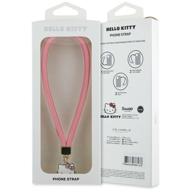 Hello Kitty Nylon Cord Kitty Head Phone Charm - Pink 2