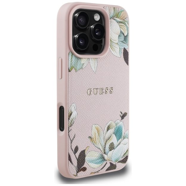 Guess Grained Printed Flower Pattern MagSafe Case for iPhone 16 Pro Pink 3