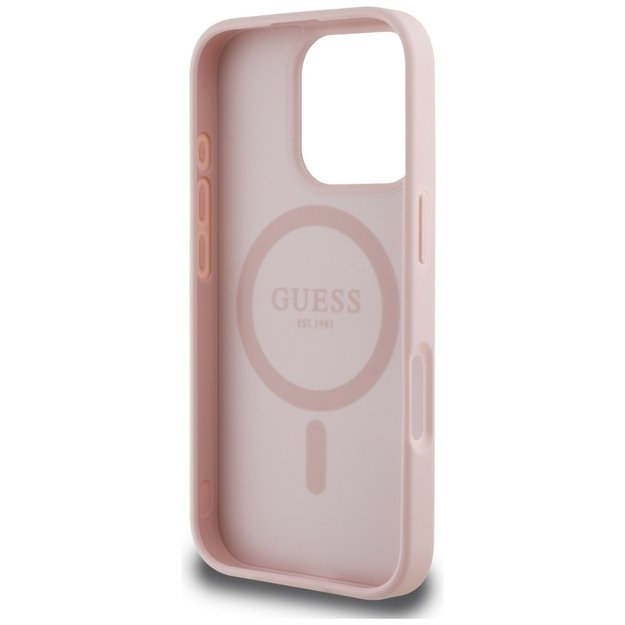 Guess Grained Printed Flower Pattern MagSafe Case for iPhone 16 Pro Pink 6
