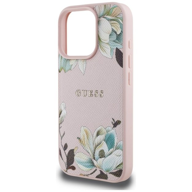 Guess Grained Printed Flower Pattern MagSafe Case for iPhone 16 Pro Pink 5