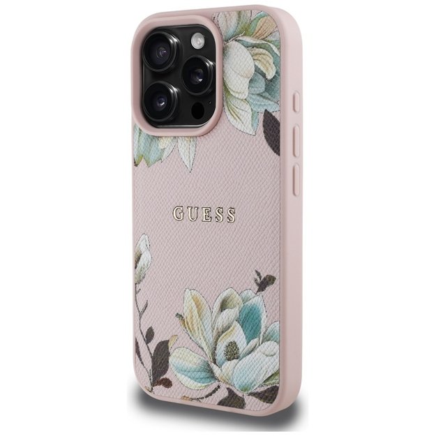 Guess Grained Printed Flower Pattern MagSafe Case for iPhone 16 Pro Pink 1