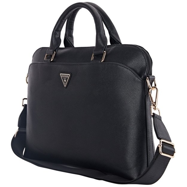 Guess Grained Zipper Pocket Triangle Logo 15&quot  Laptop Bag - Black 2