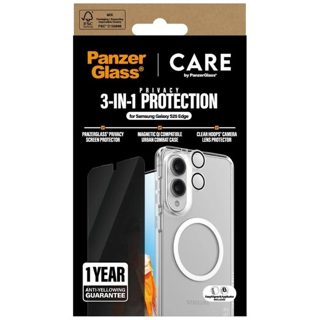 CARE by PanzerGlass Flagship 3in1 Case + Privacy Glass + Lens for Samsung Galaxy S25 Edge - transparent 3