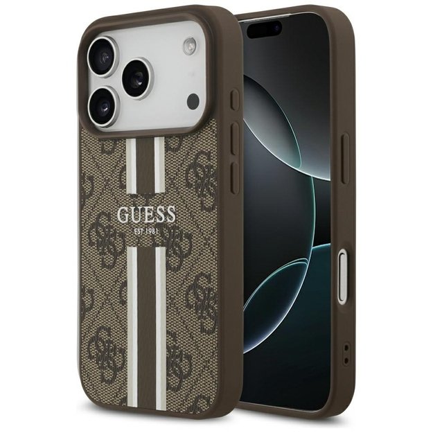 Guess 4G Printed Stripes MagSafe case for iPhone 17 Pro - brown