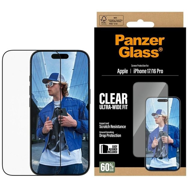PanzerGlass Ultra-Wide Fit EasyAligner Tempered Glass for iPhone 17 / 16 Pro