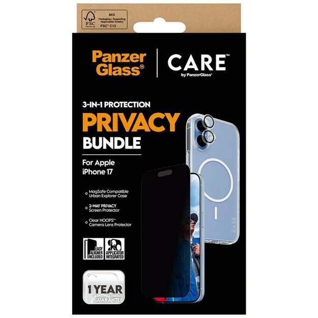 CARE by PanzerGlass Flagship Privacy 3-in-1 Case + Privacy Glass + Lens for iPhone 17 5