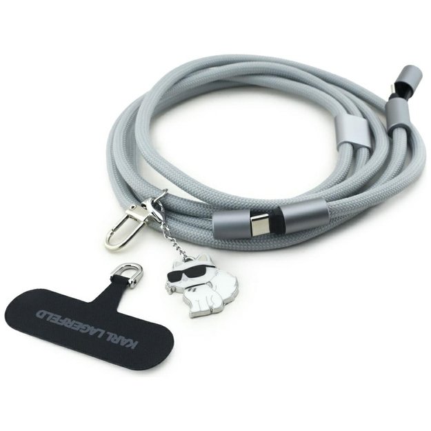 Karl Lagerfeld CBDY Choupette Charm USB-C Cable / USB-C Lanyard - Gray