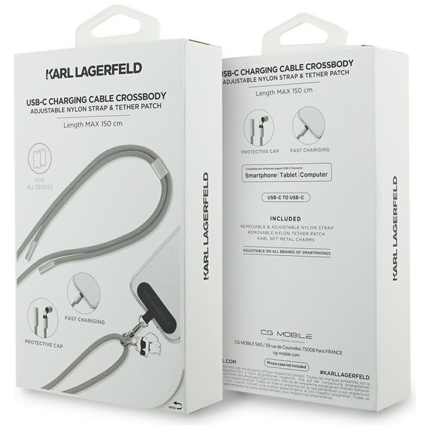 Karl Lagerfeld CBDY Choupette Charm USB-C Cable / USB-C Lanyard - Gray 3