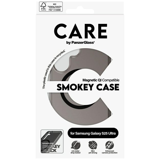 CARE by PanzerGlass Flagship Urban Combat Black QI Case for Samsung Galaxy S25 Ultra - Semi-transparent Smoke 3