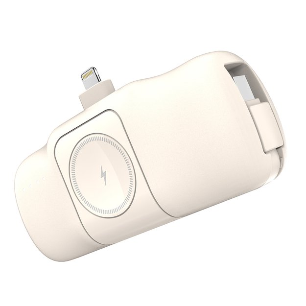 Wozinsky WF16-YLS 5000mAh 15W Lightning Mini Power Bank with Built-in USB-C Cable and Apple Watch Charger - Beige 2