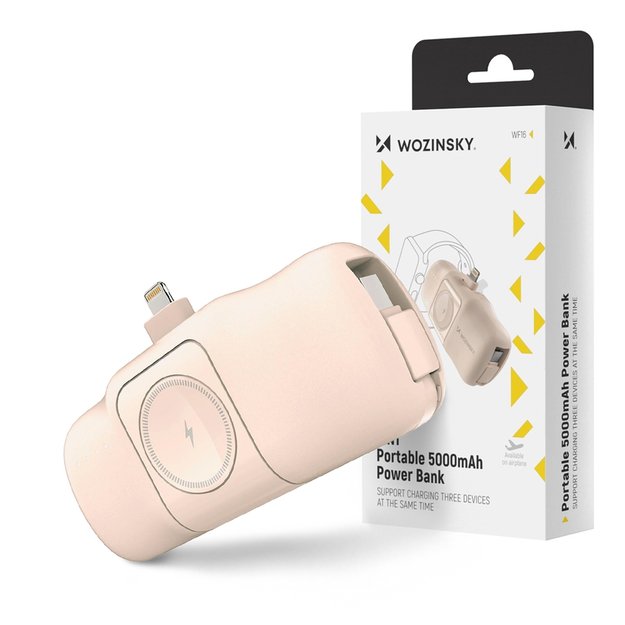 Wozinsky WF16-YLS 5000mAh 15W Lightning Mini Power Bank with Built-in USB-C Cable and Apple Watch Charger - Beige 10