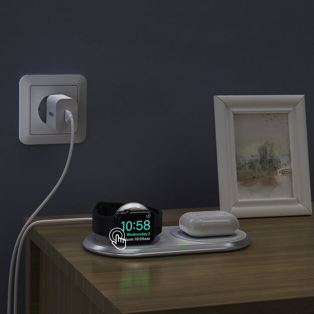 Choetech Qi 2in1 wireless charger for smartphones / Apple Watch with stand (MFI) USB Type C white (T317) 5