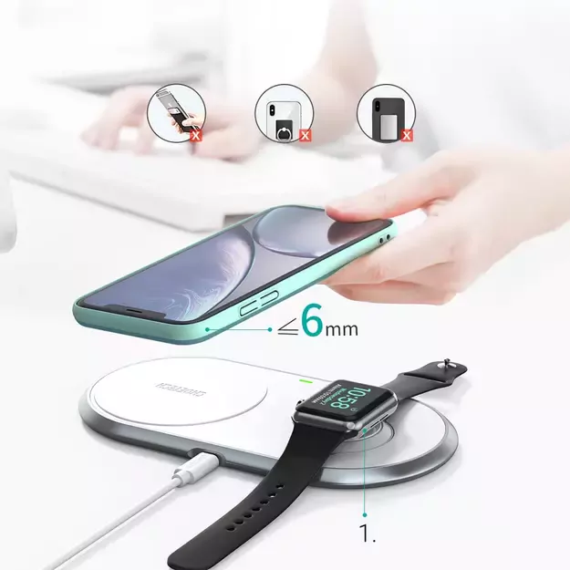 Choetech Qi 2in1 wireless charger for smartphones / Apple Watch with stand (MFI) USB Type C white (T317) 15