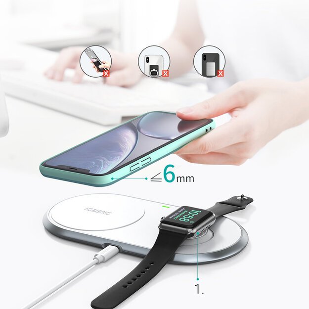 Choetech Qi 2in1 wireless charger for smartphones / Apple Watch with stand (MFI) USB Type C white (T317) 7