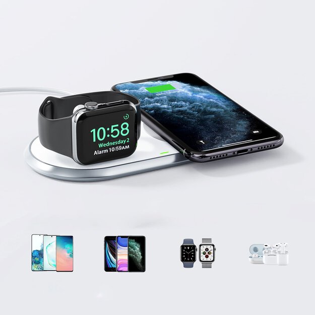 Choetech Qi 2in1 wireless charger for smartphones / Apple Watch with stand (MFI) USB Type C white (T317) 2