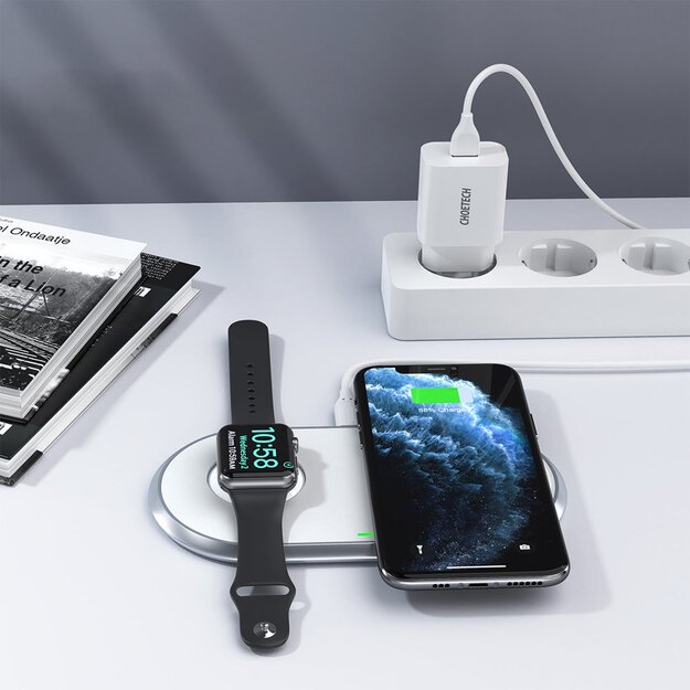 Choetech Qi 2in1 wireless charger for smartphones / Apple Watch with stand (MFI) USB Type C white (T317) 6
