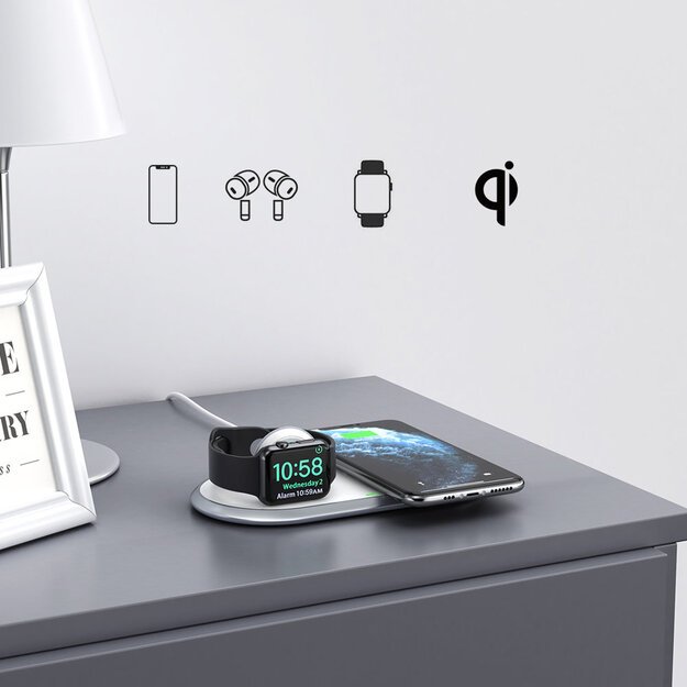 Choetech Qi 2in1 wireless charger for smartphones / Apple Watch with stand (MFI) USB Type C white (T317) 1