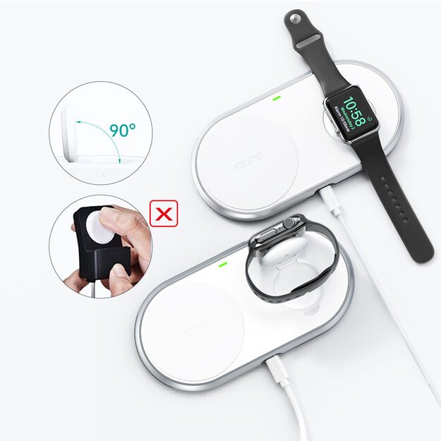 Choetech Qi 2in1 wireless charger for smartphones / Apple Watch with stand (MFI) USB Type C white (T317) 3