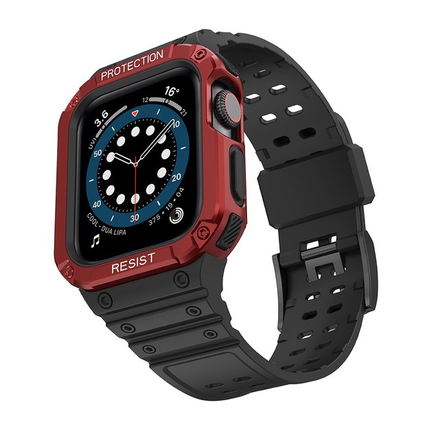 Protect Strap Band for Apple Watch 42/44/45mm Armored Case Strap - Black, Red 9