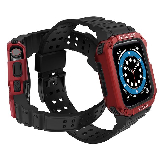 Protect Strap Band for Apple Watch 42/44/45mm Armored Case Strap - Black, Red 10