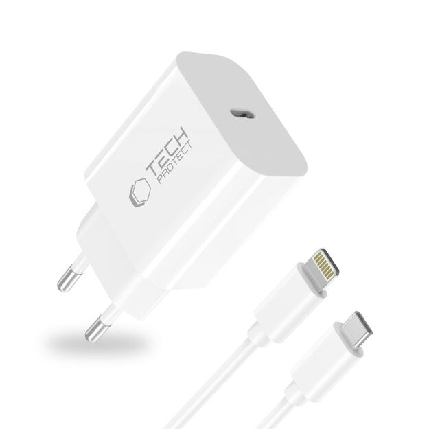 Tech-Protect NC20W Wall Charger with 100 cm USB-C / Lightning Cable - White 1