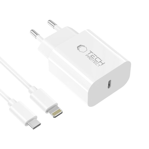 Tech-Protect NC20W Wall Charger with 100 cm USB-C / Lightning Cable - White 2