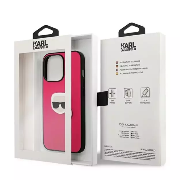 Karl Lagerfeld Leather Ikonik Karl&#39 s Head Metal Case for iPhone 13 Pro / 13 6.1&quot  - Pink 14
