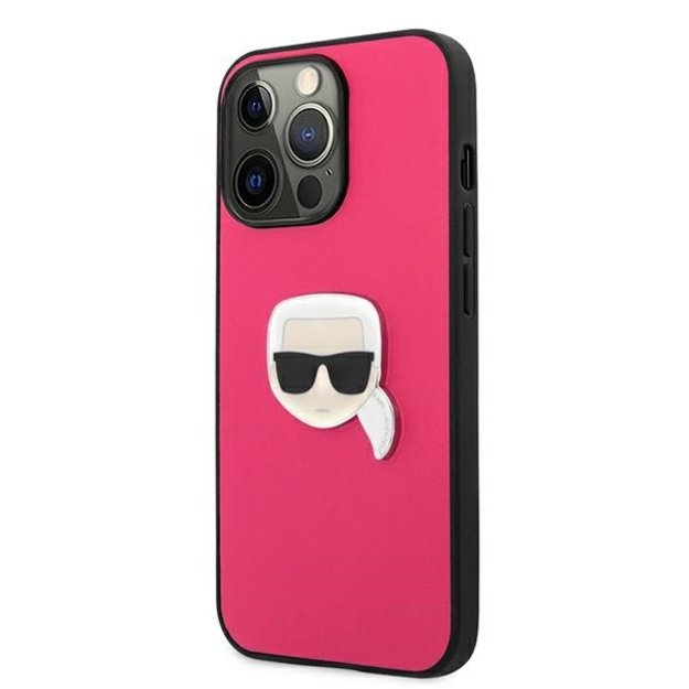 Karl Lagerfeld Leather Ikonik Karl&#39 s Head Metal Case for iPhone 13 Pro / 13 6.1&quot  - Pink 1