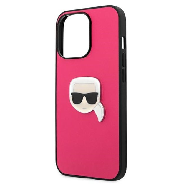Karl Lagerfeld Leather Ikonik Karl&#39 s Head Metal Case for iPhone 13 Pro / 13 6.1&quot  - Pink 5