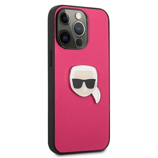 Karl Lagerfeld Leather Ikonik Karl&#39 s Head Metal Case for iPhone 13 Pro / 13 6.1&quot  - Pink 3