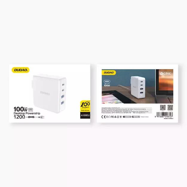 GaN 100W fast wall charger 2 x USB-C / 2 x USB Dudao A100EU - white 13